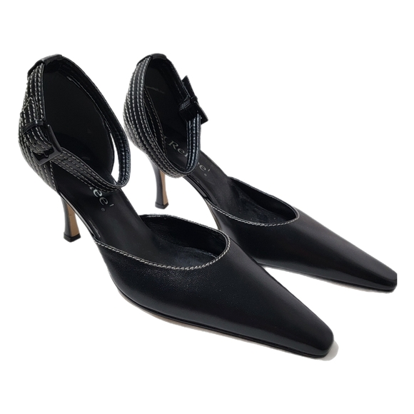 J Renée Shoes - J. Renee Black White Stitching Ankle Strap Pumps Women's Size US 9 M Witch Toe